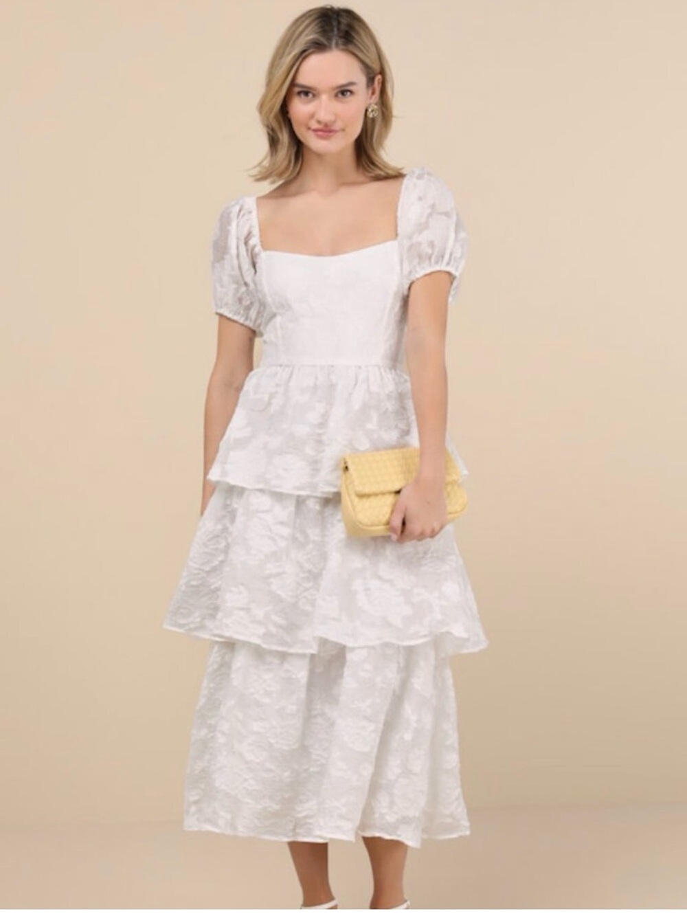 Lulu's White Tiered Puff-Sleeve Midi Dress